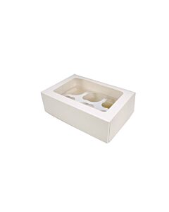 6 CAVITY WHITE CUPCAKE BOX
