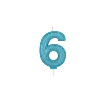 CANDLE BLUE SPARKLE "6"
