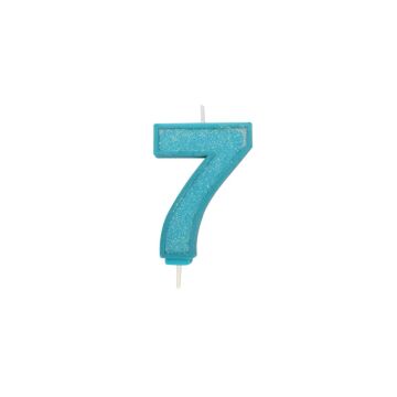 CANDLE BLUE SPARKLE "7"