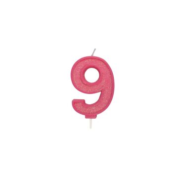 CANDLE PINK SPARKLE "9"