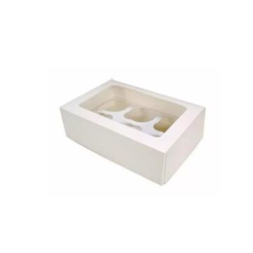 6 CAVITY WHITE CUPCAKE BOX