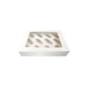 12 CAVITY WHITE CUPCAKE BOX